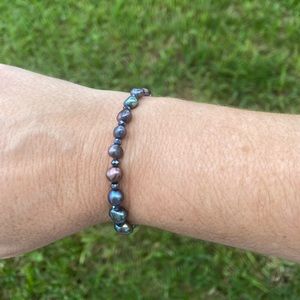 Peacock freshwater pearl bracelet with Swarovski crystals.